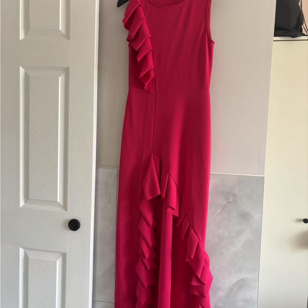 Maje Sleeveless Ruffle Midi Dress – Bright Pink